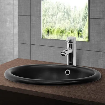Produktbild von LuxeBath Waschbecken Aufsatzwaschbecken Eckig, 49x40,5x19,5 cm, Schwarz matt, aus Keramik
