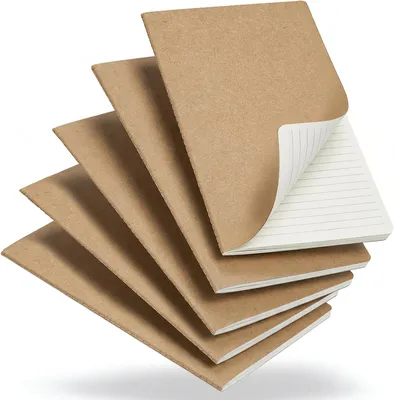 Produktbild von 5er Set Notizbuch A5 Liniert - Kraftpapier-Notizheft mit Fadenbindung