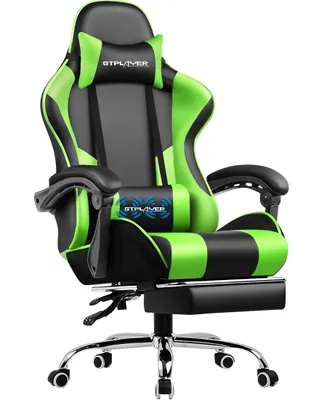 Produktbild von GTPLAYER Gaming Stuhl mit Fußstütze und Massage-Lendenkissen Bürostuhl Zocker Stuhl Ergonomischer Gamer Stuhl mit Verbindungsarmlehnen bis 150kg belastbar Grün