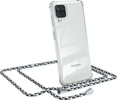 Produktbild von EAZY CASE Handykette kompatibel mit Samsung Galaxy A12, Handyhülle mit Umhängeband, Handykordel, Schutzhülle Clear, Band in Schwarz