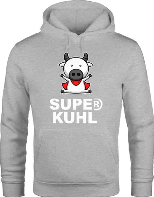 Produktbild von Lustiger Kapuzen-Pulli Herren Super Kuhl Kuh Kapuzen-Pullover Moonworks® grau 3XL