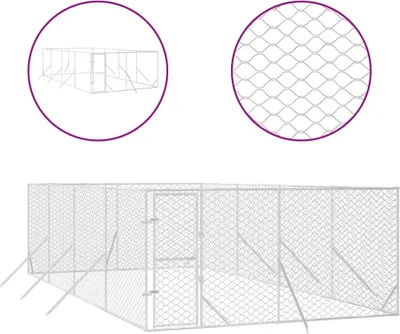 Zdjęcie produktu dla vidaXL Buda zewnętrzna dla psa srebrna 4x8x2 m Stal ocynkowana