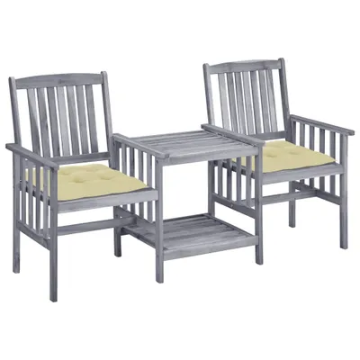 Image de vidaXL Chaises de jardin avec table de thé et coussins en bois massif d'acacia