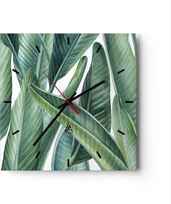 Produktbild von Wanduhr - Quadrat - Glasuhr - Exotisch Blätter Grün - 30x30cm - Schleichendes Uhrwerk - Lautlos - zum Aufhängen bereit - Dekoration Modern - Wanddekoration aus Glas - C3AC30x30-4258