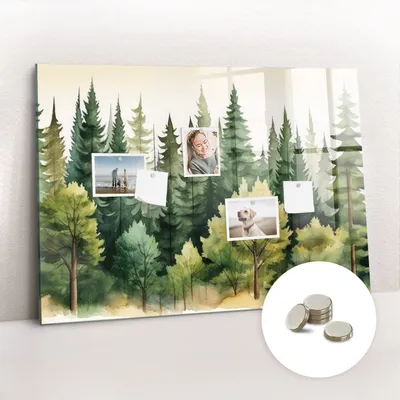 Obrázek produktu pro Magnetická Tabule na Zeď Skleněná - Memo Board Kleněnou Přední Stranou - 5 magnetů v balení - 100x70 cm - Krajina lesů