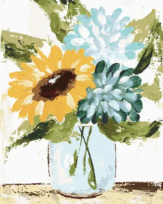 Produktbild von Zuty - Malen nach Zahlen - HORTENSIEN UND SONNENBLUMEN IN EINER VASE (HALEY BUSCH), 40x50 cm, mit Keilrahmen (bereits gespannt)