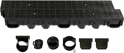 Produktbild von Entwässerungsrinne Höhe 115mm Kunststoff 2m, Längsstabrost, Schwarz