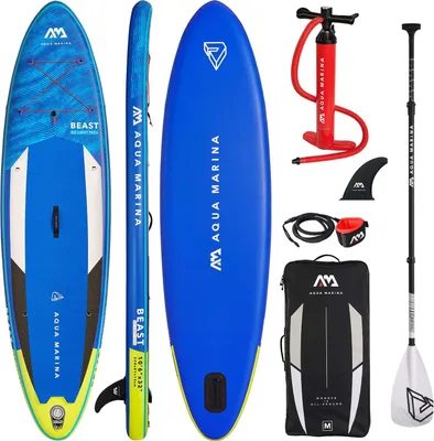 Produktbild von AQUA MARINA BEAST SUP Board Stand Up Paddle aufblasbar Surfboard SOLID Fiberglass Paddel