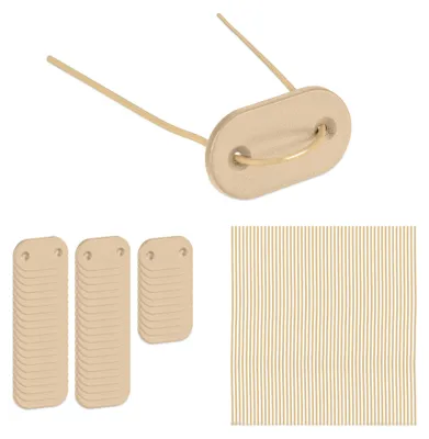 Produktbild von Relaxdays Sichtschutz Befestigung, je 52 Befestigungsdrähte & Plättchen, Befestigungskit für Sichtschutzmatten, beige
