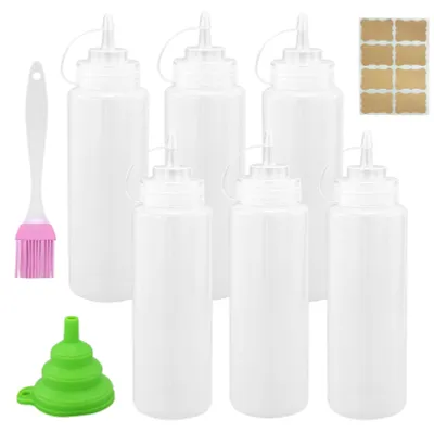 6 Knüpfflaschen 500 ml mit Deckel, Trichter, Etiketten