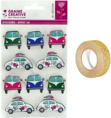 Produktbild von 3D-Aufkleber Autos + Golden glitter band 5 m