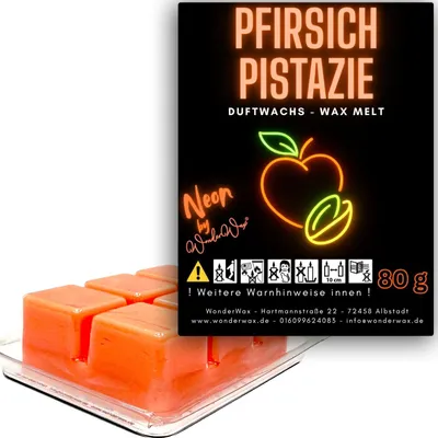Produktbild von WonderWax Neon Duftwachs Wax Melts für Duftlampe, 6 Würfel Duftmelt Wachsmelt Sojawachs Neon Würfel für Raumdüfte, Wachs Duftöl Indoor Herbst Melts für Aromalampe Pfirsich & Pistaziencreme