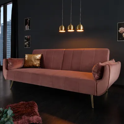 Produktbild von riess-ambiente Retro Schlafsofa DIVANI 220cm altrosa Samt goldene Füße Bettfunktion 3er Sofa Schlafcouch Couch