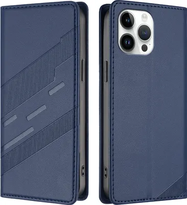 Produktbild von Hülle für iPhone 13 Pro Max, Kunstleder Brieftaschen Handyhülle mit Kartenfach und Standfunktion Blau