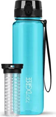 Produktbild von uberBottle crystalClear Trinkflasche mit Fruchtbehälter 1000ml / Sky Blue/ 720DGREE