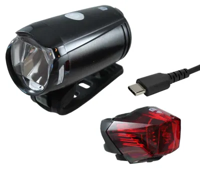 Produktbild von Union Fahrrad Batterie Akku LED Lichtset vorn hinten USB Scheinwerfer Rücklicht