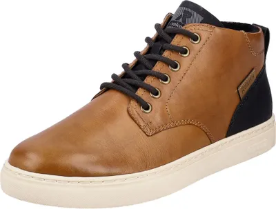 A single brown Rieker men's boot is shown against a white background.