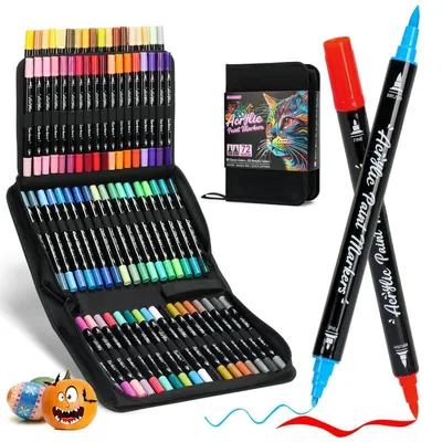 Immagine prodotto di Pennarelli a doppia punta con colori acrilici, 72 colori, ideali per pietra, legno, tela, Vetroceramica e creazione di biglietti