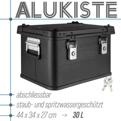 Produktbild von Aluminium Box mit Deckel Schwarz Alu Kiste Alukiste Auswahl Transportbox Metallbox Aufbewahrungsbox Boxen Abschliessbar Metallkiste Trucky, Größe:30 L
