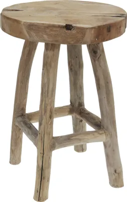 Produktbild von LS-LebenStil Sitzhocker Teak Holz Hocker 42cm Braun Massiv Blumenhocker Beistelltisch Nachttisch Deko-Tisch Badhocker Telefontisch kleiner Tisch