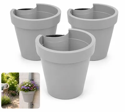 Produktbild von Benza Regenrohr Blumentopf Hellgrau – 3er-Set – Ø 23,5 x 21 cm – Polypropylen – 90 % Recyclingmaterial