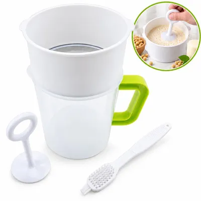 Produktbild von Edelstahl Teesieb, Sojadrink Filter Set 5-teilig, Edelstahl Sieb mit 1,5L Behälter, Nussdrink Filter, Lebensmittel Sieb für Milch, Saft & Tee