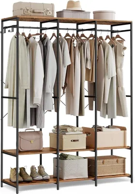 Produktbild von Kleiderstange – Kleiderschrank mit Schuhregal – Metall und Holz – Vintage-Braun – 180 cm