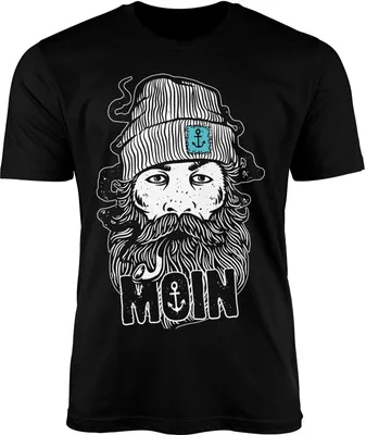 Produktbild von Herren T-Shirt Moin Kapitän Bart Anker Nordisch Nordmann Norddeutsch Print Aufdruck Fashion Streetstyle Neverless® schwarz XXL