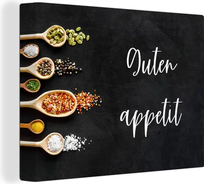 Produktbild von MuchoWow® - Leinwandbilder - Guten Appetit - Sprichwörter - Zitate - Guten Appetit - Essen, Wandbild, Wanddeko Bilder Wohnzimmer, 120x90 cm