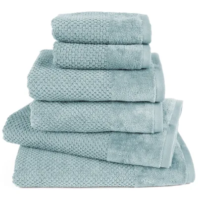 Produktbild von Pure Label 6-TLG Handtücher Set mit Aufhängeschlaufen aus Baumwolle - 2x Badetuch 70x140 cm 2x Handtuch 50x100 cm 2x Gästetuch 30x50 cm, Türkis
