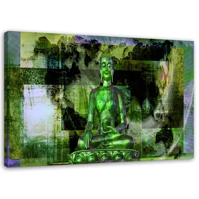 Produktbild von Leinwandbild buddha und abstrakter hintergrund - grün 90x60 cm Feeby grün wandbild bereit zum aufhängen