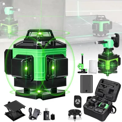 Immagine prodotto di 16 linee, piano laser 4D, linea verde, autonivelante, copertura orizzontale e verticale a 360°, piano laser professionale per l'edilizia