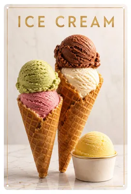 Produktbild von Blechschild 20x30cm Ice Cream Eiswaffeln Gelato Eisdiele Eiscreme Sommer Deko Metallschild Café Gelateria AstraDesign
