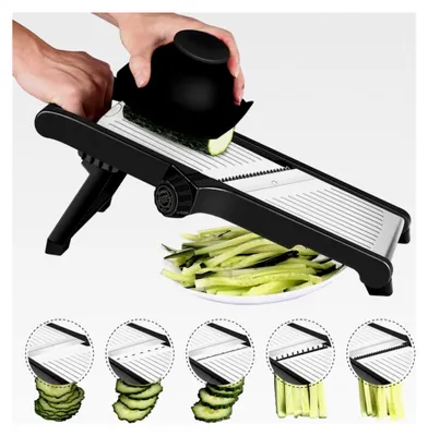 Produktbild von Gemüsehobel Mandolinenschneider, Multifunktionaler Edelstahl Gurkenhobel, Verstellbare Kartoffelreibe Küchenreibe Gemüsereibe, Schwarz