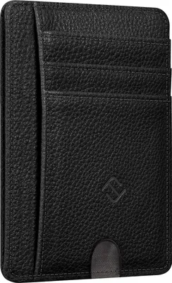 Zdjęcie produktu dla Płaskie etui na karty Fintie, smukłe etui na karty kredytowe z blokadą RFID z okienkiem ID i kieszenią szybkiego dostępu dla mężczyzn i kobiet, czarne