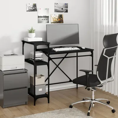 Image de Maison Exclusive - Bureau avec étagère Noir 105x50x90cm Bois Fer