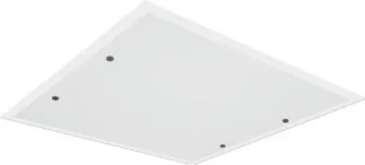 A white, rectangular LED ceiling light is shown from a slightly elevated, diagonal angle against a white background.