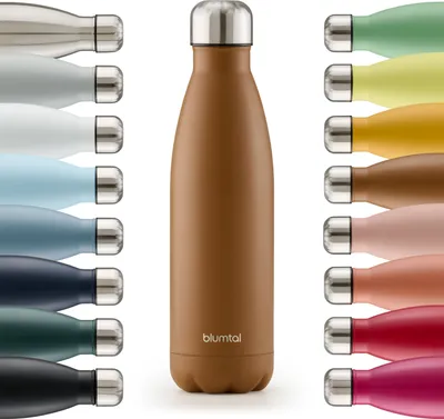 Produktbild von Blumtal Trinkflasche Edelstahl isoliert Thermosflasche 350 ml - Braun - Auslaufsichere Trinkflasche Metall - BPA-freie Thermo Trinkflasche