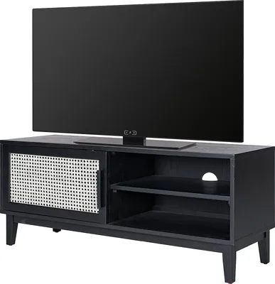 Produktbild von home24 TV-Lowboard mit 1 Tür - Natur / Eiche Schwarz - Wiener Geflecht / Echtholzfurnier