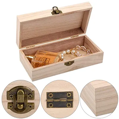 Natürliche Holzaufbewahrungsbox mit Deckel - Kleine Schmuckbox für Dekoration und DIY-Malen (20 x 10 x 6 cm)
