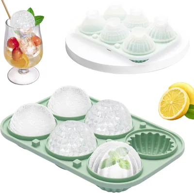 Produktbild von Eiswürfelform aus Silikon – 5 cm – Große, runde Eiswürfelform mit Deckel und Trichter – Wiederverwendbarer Eiswürfelbehälter – BPA-frei – Auslaufsicher – Eis