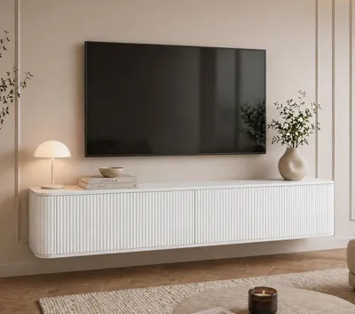 Produktbild von Geriffelter hängender TV-Schrank, 170x34x33 cm, Weiß Matt DALIA