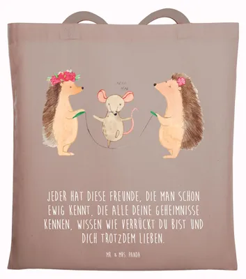 Produktbild von Mr. & Mrs. Panda Schultasche Igel Seilhüpfen - Braun Pastell - Geschenk, Seilspringen, Laptoptasche, Jutebeutel, Kindergarten, Einkaufstasche, Kinder, Maus, Beutel