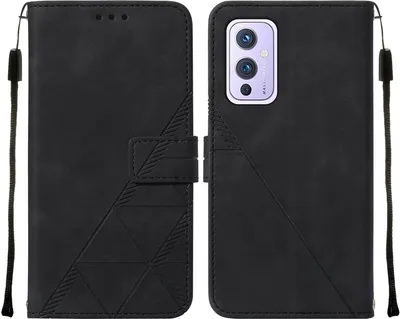 Produktbild von OnePlus 9 Hülle, Schlank Prägung Flip Leder Kartenfächer Schutzhülle mit Ständer für OnePlus 9 Schwarz