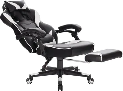 Produktbild von Gamingstuhl Weiß – Kunstleder – Höhenverstellbar – Mit Fußstütze – Ergonomischer Stuhl für Gaming & Büro