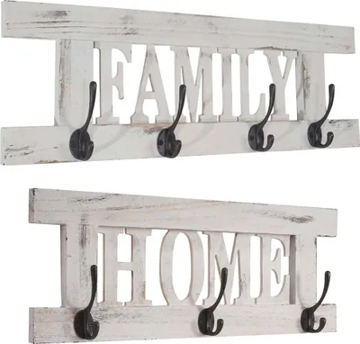 Zdjęcie produktu dla 2-częściowy ścienny wieszak na płaszcze HWC-C60 Home+Family panel wieszaka na płaszcze, shabby look vintage ~ biały, shabby