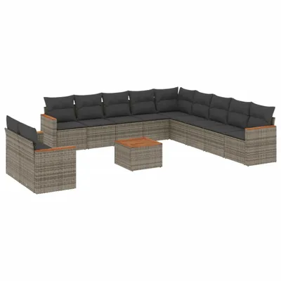 Produktbild von vidaXL 12-tlg. Garten-Sofagarnitur mit Kissen Grau Poly Rattan