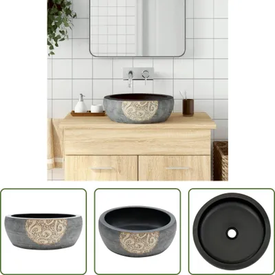 Obrázek produktu pro The Living Store Umyvadlo na desku černo-hnědé kulaté Ø41x14 cm keramické