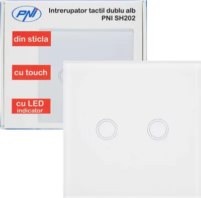 Zdjęcie produktu dla Pni Sh202 Touch Podwójny szklany przełącznik dotykowy Biały Biały Jeden rozmiar