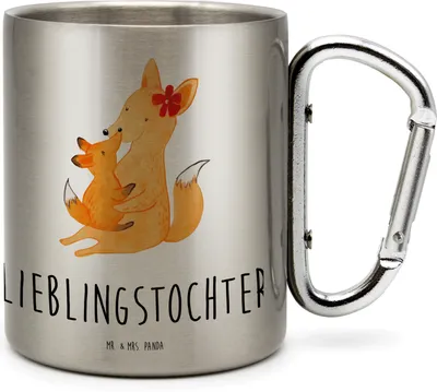 Produktbild von Mr. & Mrs. Panda Trinkbecher Edelstahl Fuchs Mama - Transparent - Geschenk, Edelstahl-Isolierbecher, Tochter, Mutter, Teetasse, Thermobecher, Karabiner Becher, Teebecher